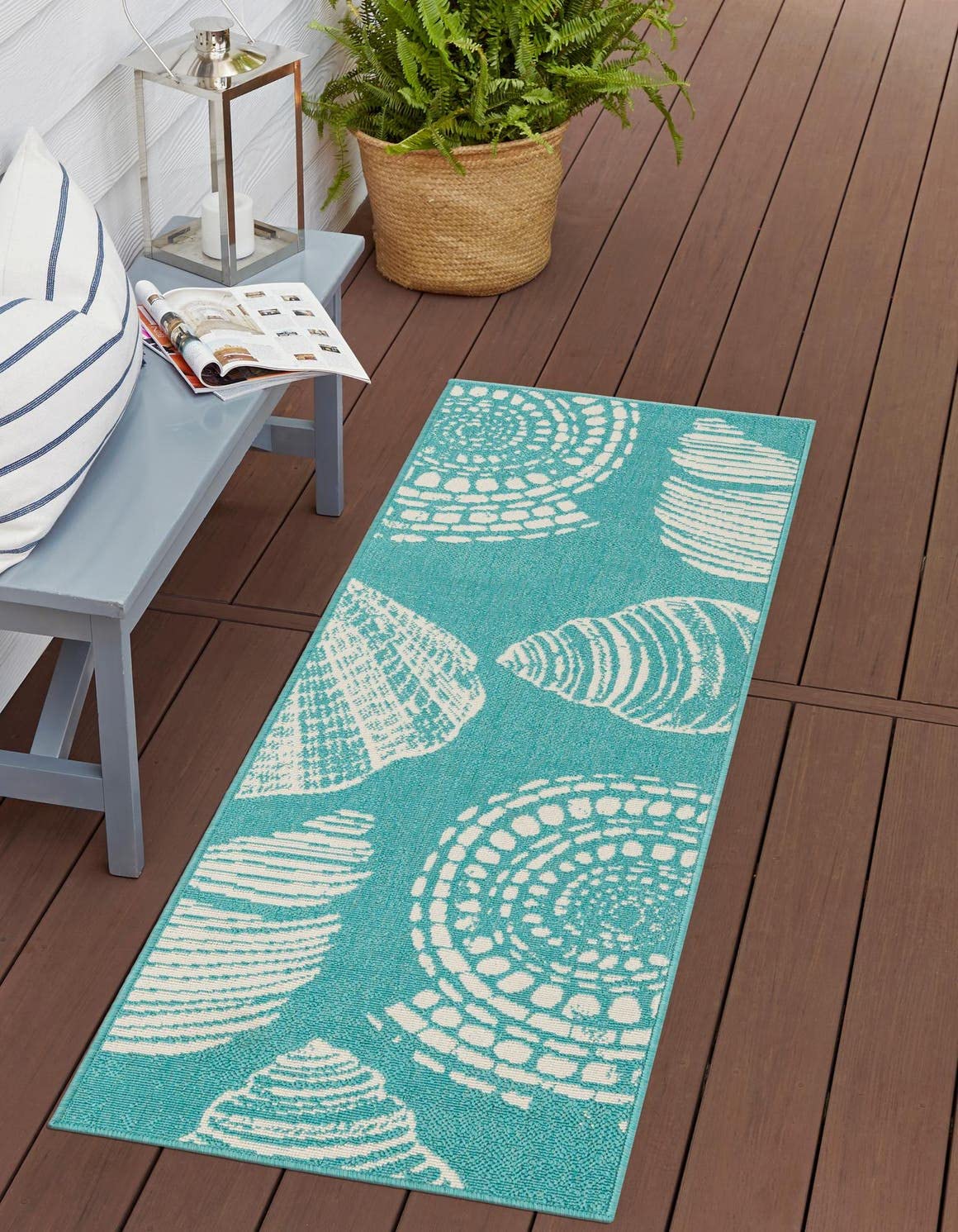 Unique Loom Outdoor Coastal Collection Area Rug - Bodrum (2' x 6' 1" Runner, Teal/ Ivory)