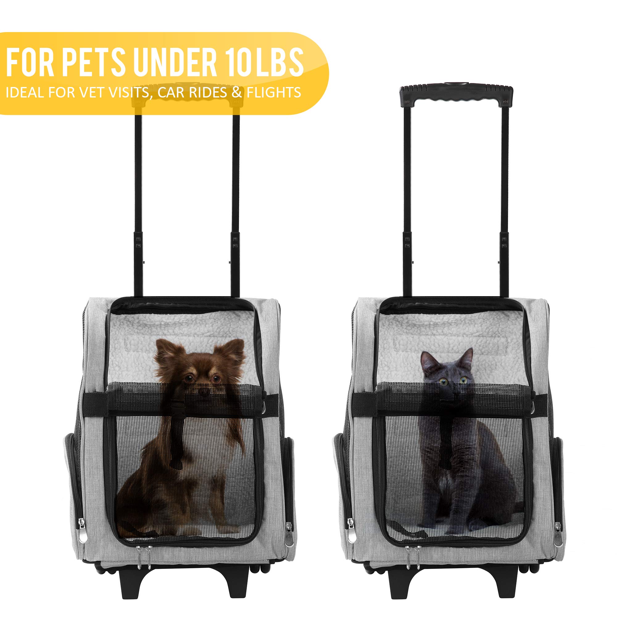 KOPEKS Mochila de Viaje para Mascotas de Lujo con Ruedas Dobles, Gris Jaspeado, aprobada por la mayoría de Las aerolíneas