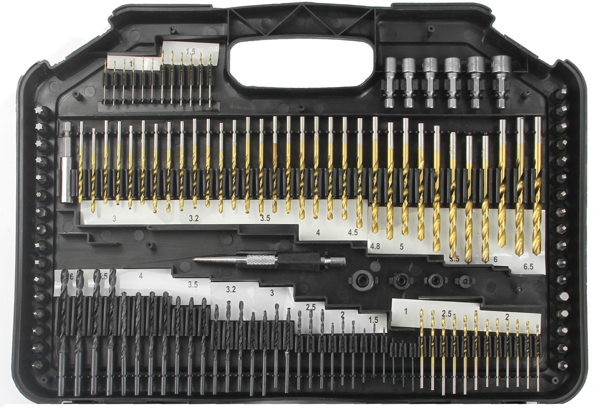 Juego de accesorios para taladro | 246 piezas | brocas para madera metal hormigón adaptadores | con maletín