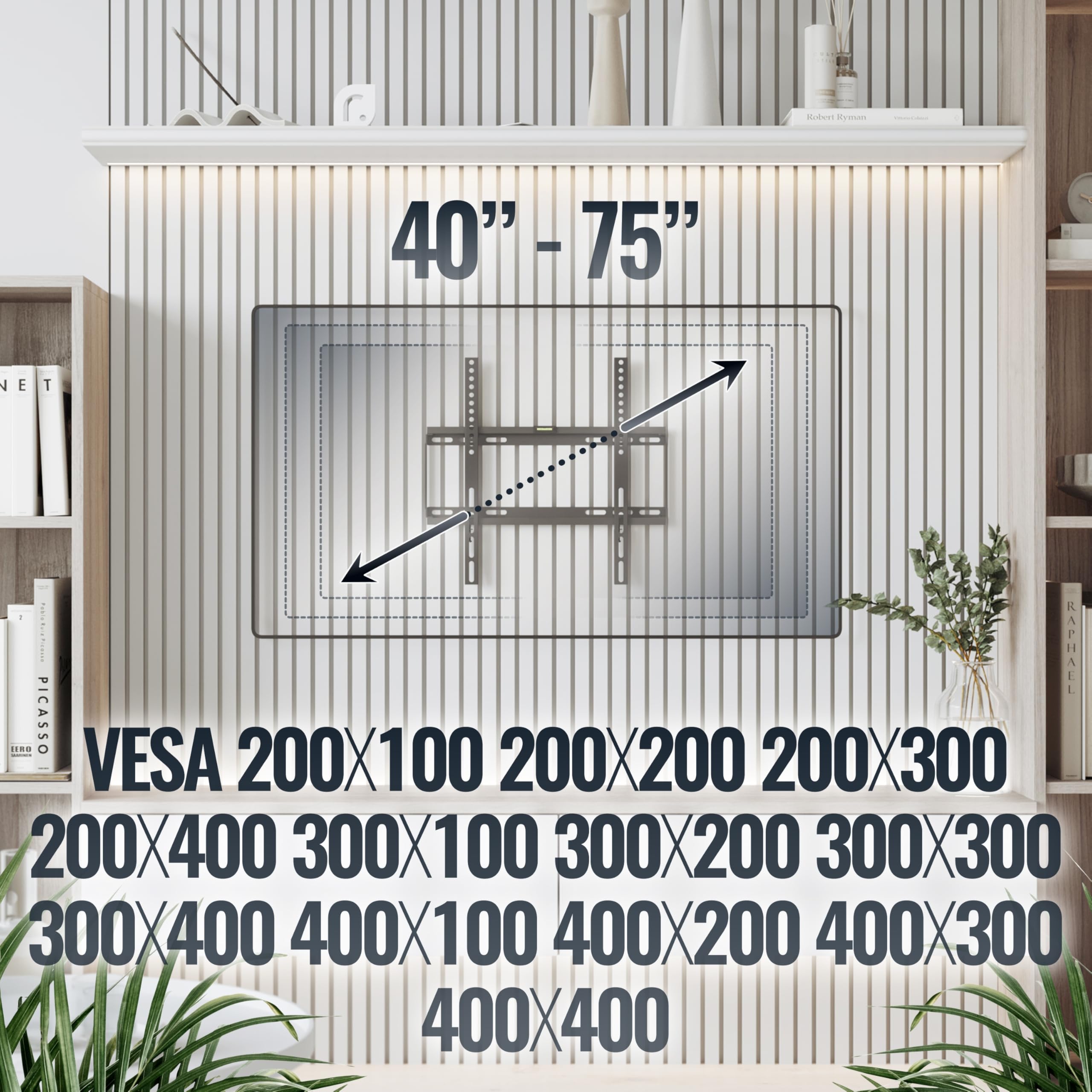 RICOO Supporto TV parete F0144 Fisso Ultra-sottile Televisore 26-55" (66-140 cm) Staffa universale Televisione LED/LCD/Curvo VESA 200 x 200-400 x 400