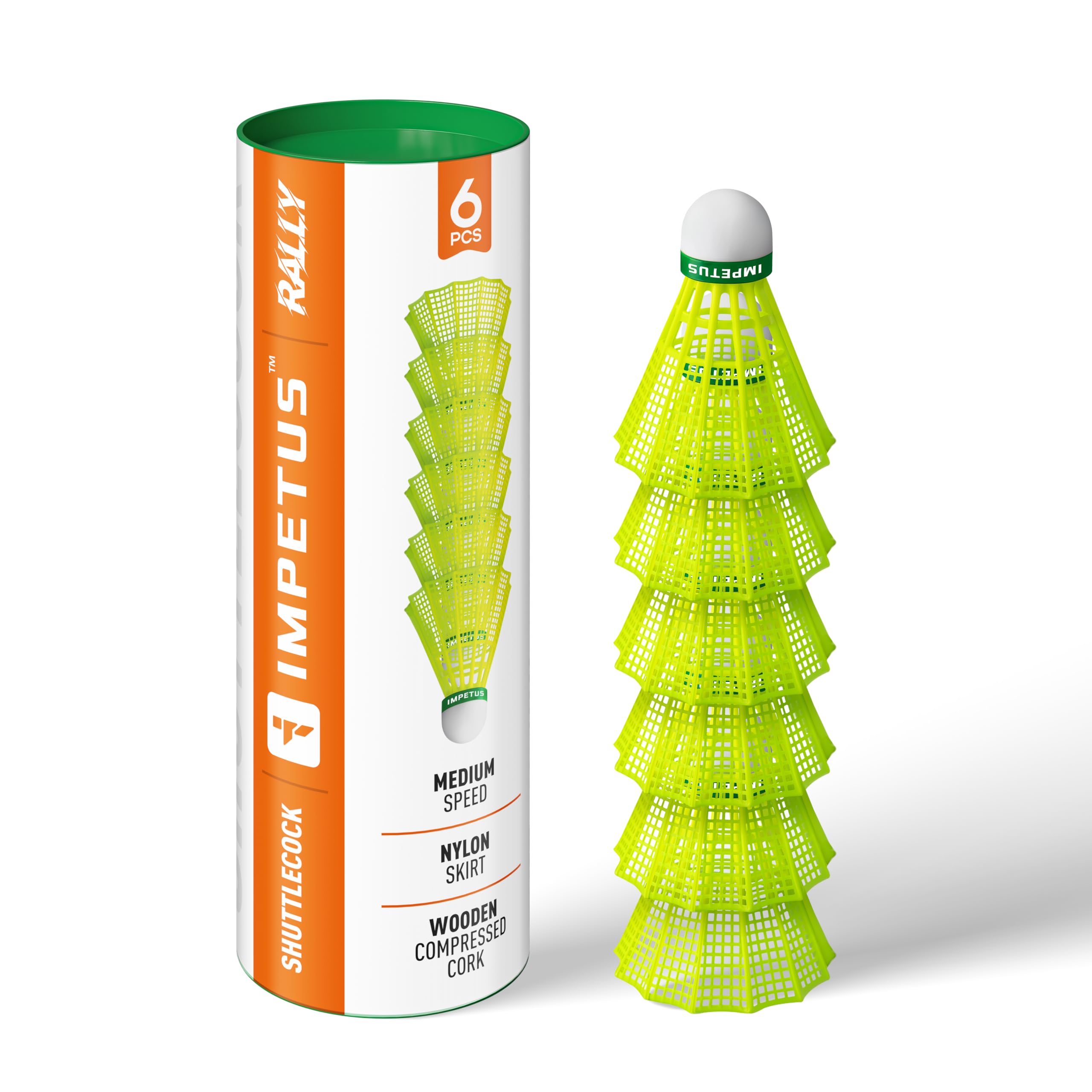 Impetus Rally Nylon Shuttlecock Pack of 6, Badminton Shuttlecock, Shuttlecock, Nylon Shuttlecock, Training Shuttlecock, Badminton, Badminton Shuttle, Shuttlecock Pack of 6