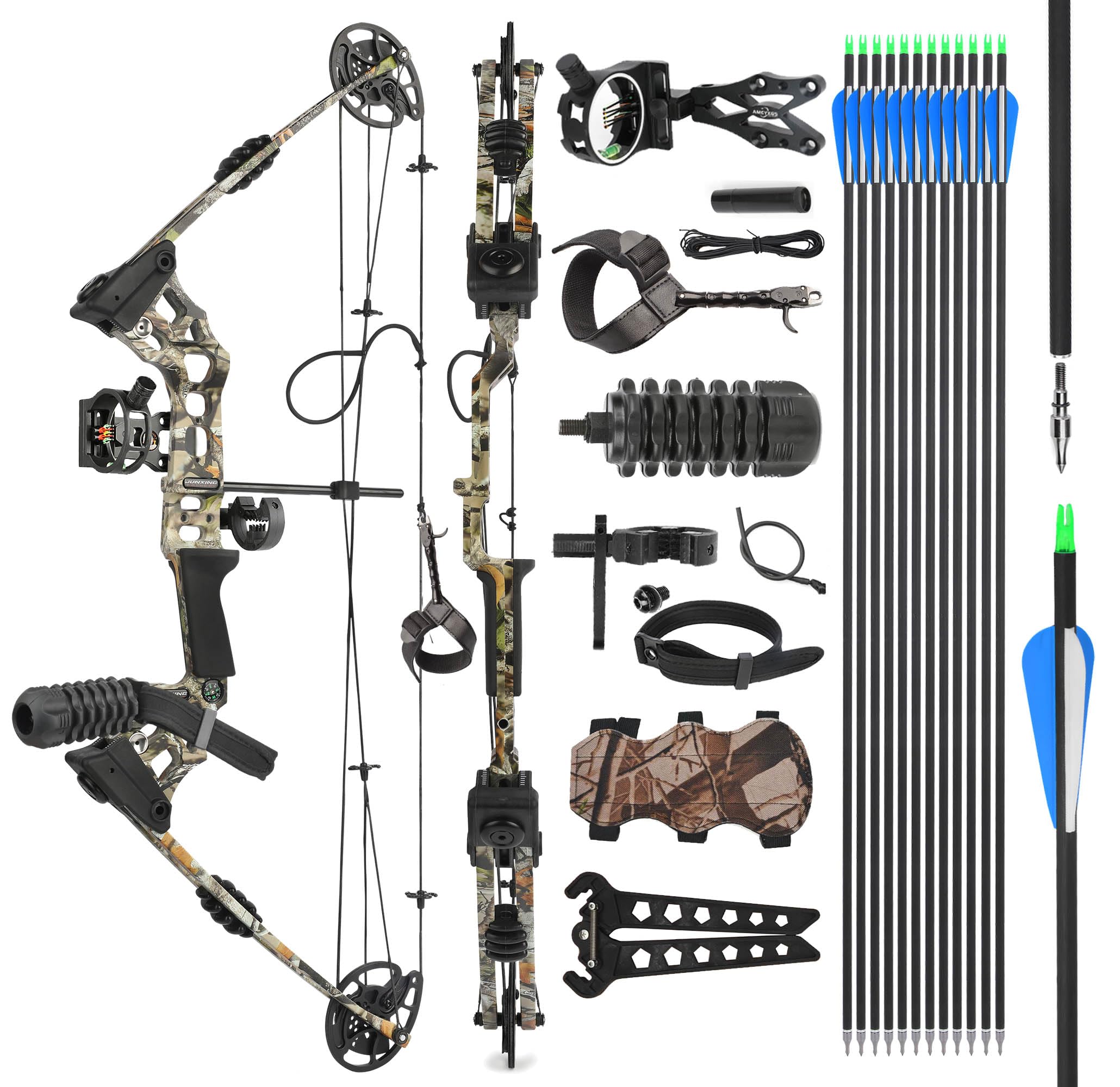 surwolf Compoundbow Set, Hunting & Targeting, 20-70lbs Adjustable, IBO 320FPS Speed, Archerybow, Archery Huntingbow (camo set1, RH)