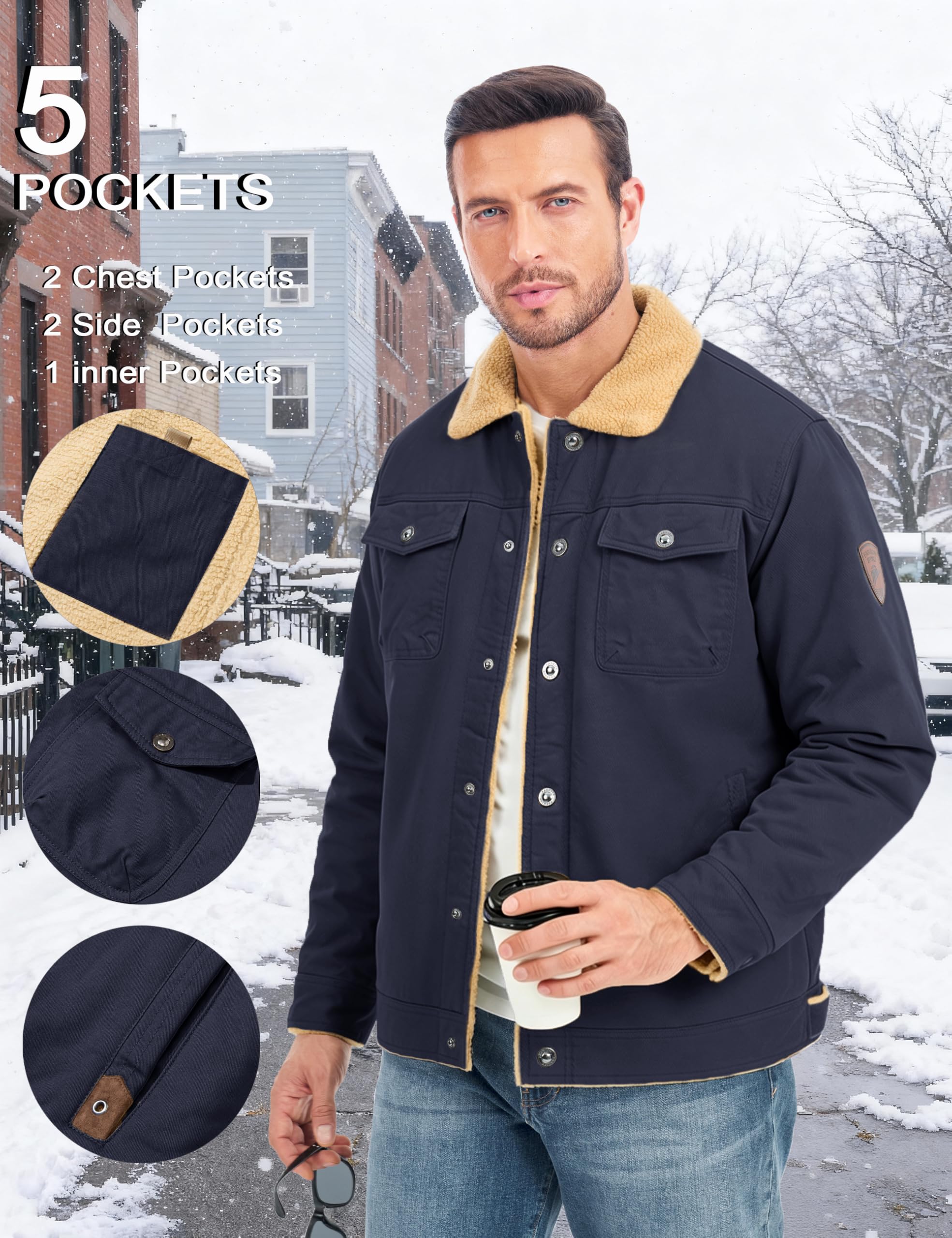 MAGCOMSEN Giacca Invernale da Uomo Giacca di Transizione Calda con Interno in Pile Giacca da Volo Antivento Giacca Bomber Cargo