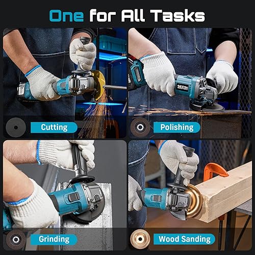 Miniatura 8 de SEESII Amoladora angular inalámbrica de 4-12 pulgadas, herramienta de amoladora de batería sin escobillas de 21 V con 2 baterías de 4.0 Ah, 10000
