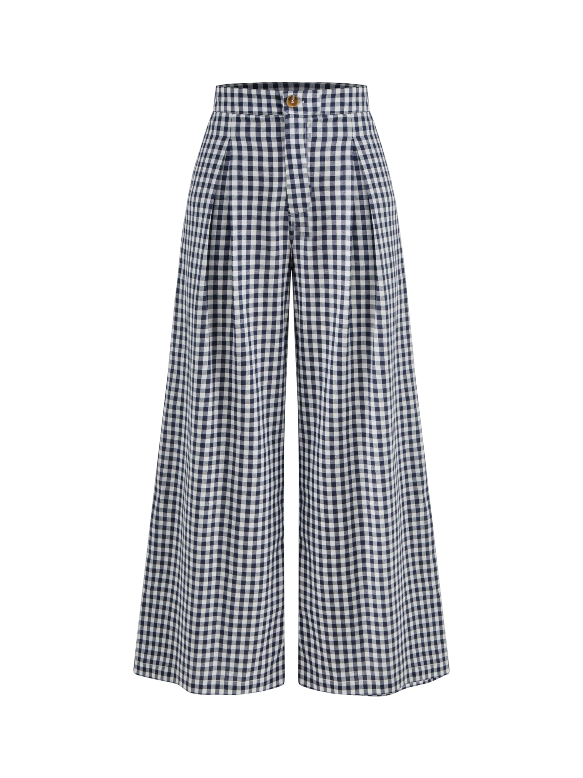 CIDER Wide Leg Pants High Waist Gingham Trousers Women Plaid Pants Casual Pants with Pockets