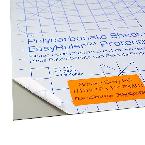 Lámina de plástico de policarbonato gris ahumado de 12 x 12 x 0.0625 pulgadas (1/16 pulgadas), exacta, resistente a las roturas, más fácil de