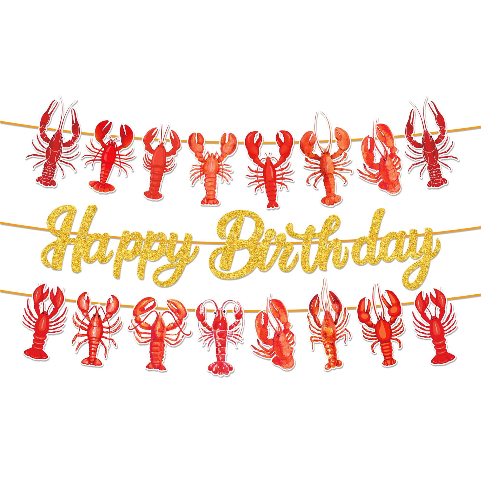 CC HOME Lobster Happy Birthday Banner Summer Party Hanging Banner Red Lobster Theme Birthday Bridal Wedding Baby Shower Boys Girls Kids Home Classroom Party Supplies Decoration