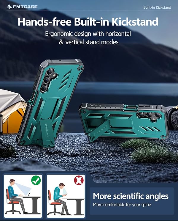 FNTCASE for Samsung Galaxy A16 5G Case: with [Built-in Screen Protector & Kickstand] [Military-Grade Drop Protection] Heavy Duty Protective Full Body Shockproof TPU Phone Cover Green by FNTCASE - Used condition - Image 4
