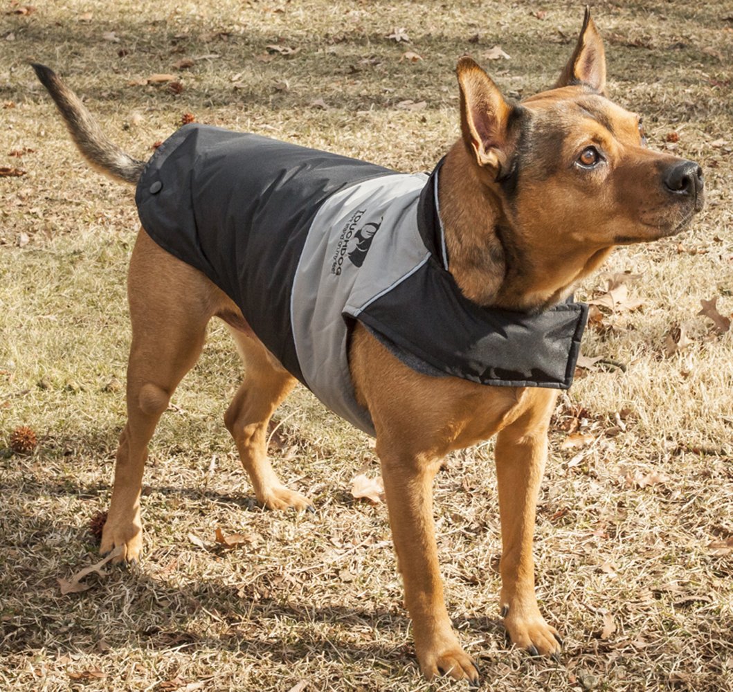 TOUCHDOG Lightening-Shield Hundemantel, wasserdicht, 2-in-1, mit herausnehmbarem Polar-Fleece-Futter, mit Blackshark-Technologie, Größe L, Schwarz, Grau