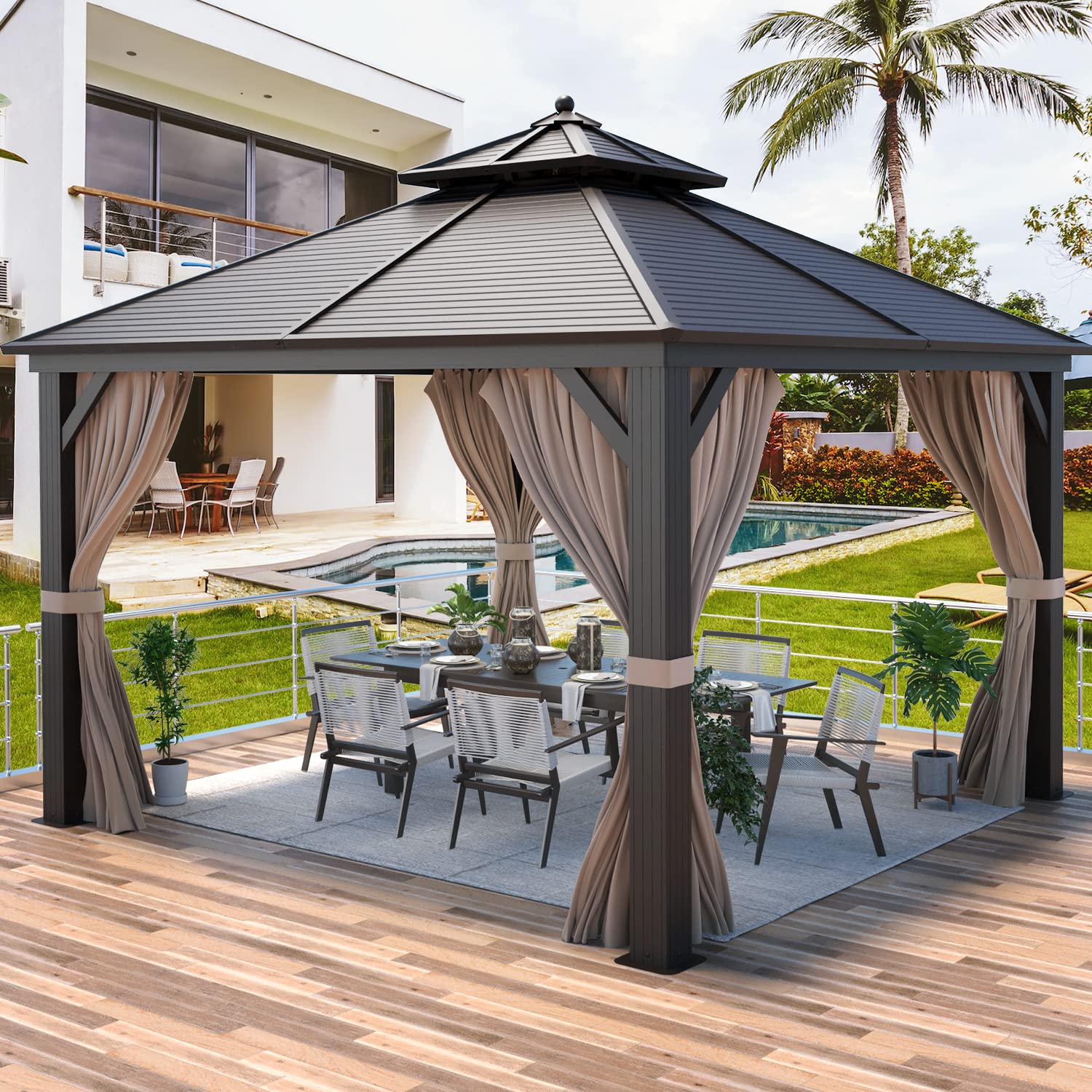 12' x 12' Hardtop Aluminum Gazebo, Galvanized Steel Double Roof