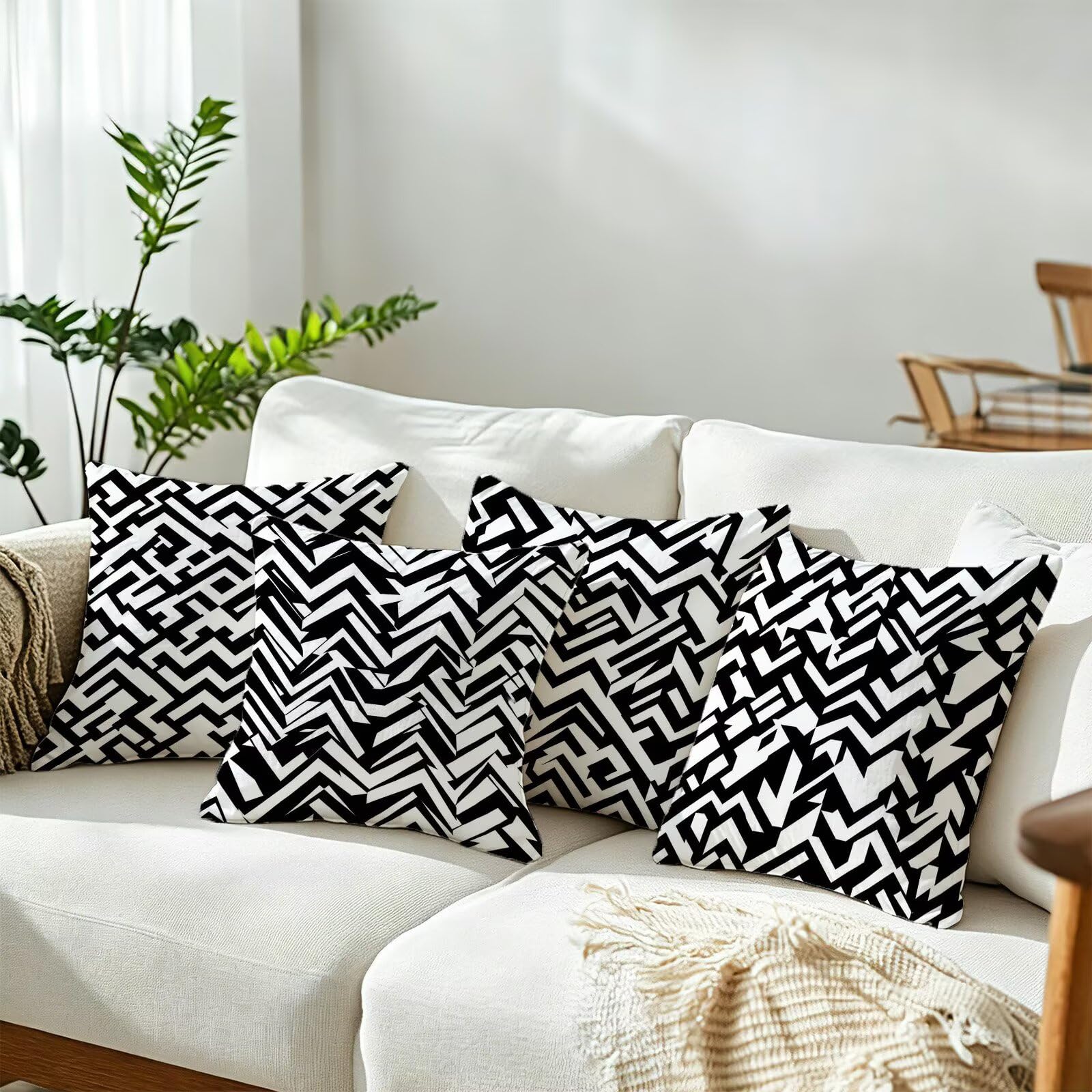 Coussin Exterieur Impermeable Noir Et Blanc, Taie Oreiller 45x45, Cod-340