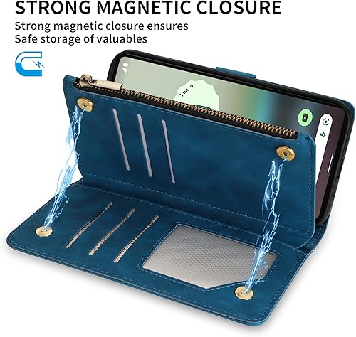 Miniatura 5 de ZZXX Funda tipo cartera para Google Pixel 6A con ranura para tarjeta de bloqueo RFID, piel sintética suave de alta calidad, con cremallera, con