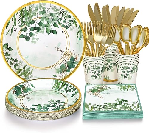Gudvilla Platos y servilletas de color verde salvia para fiestas platos de baby shower platos de eucalipto para despedida de soltera decoraciones de