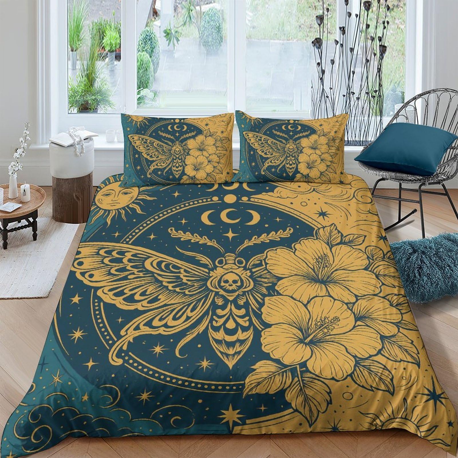 Ctjqhvkz Style-8 3D Printed Moth Moon Fitted Sheet Microfiber Soft Decor Floral Bed Cover For Bedroom Dorm Mattress Protection Single（135X200cm）