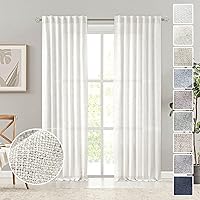 Vista 28 de Cortinas de lino blanco con pestaña trasera de 108 pulgadas de largo, 2 paneles para sala de estar, cortinas de estilo rústico bohemias, filtro