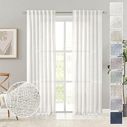 MEETBILY Ivory Linen Curtains 108 Inches Long for Living Room