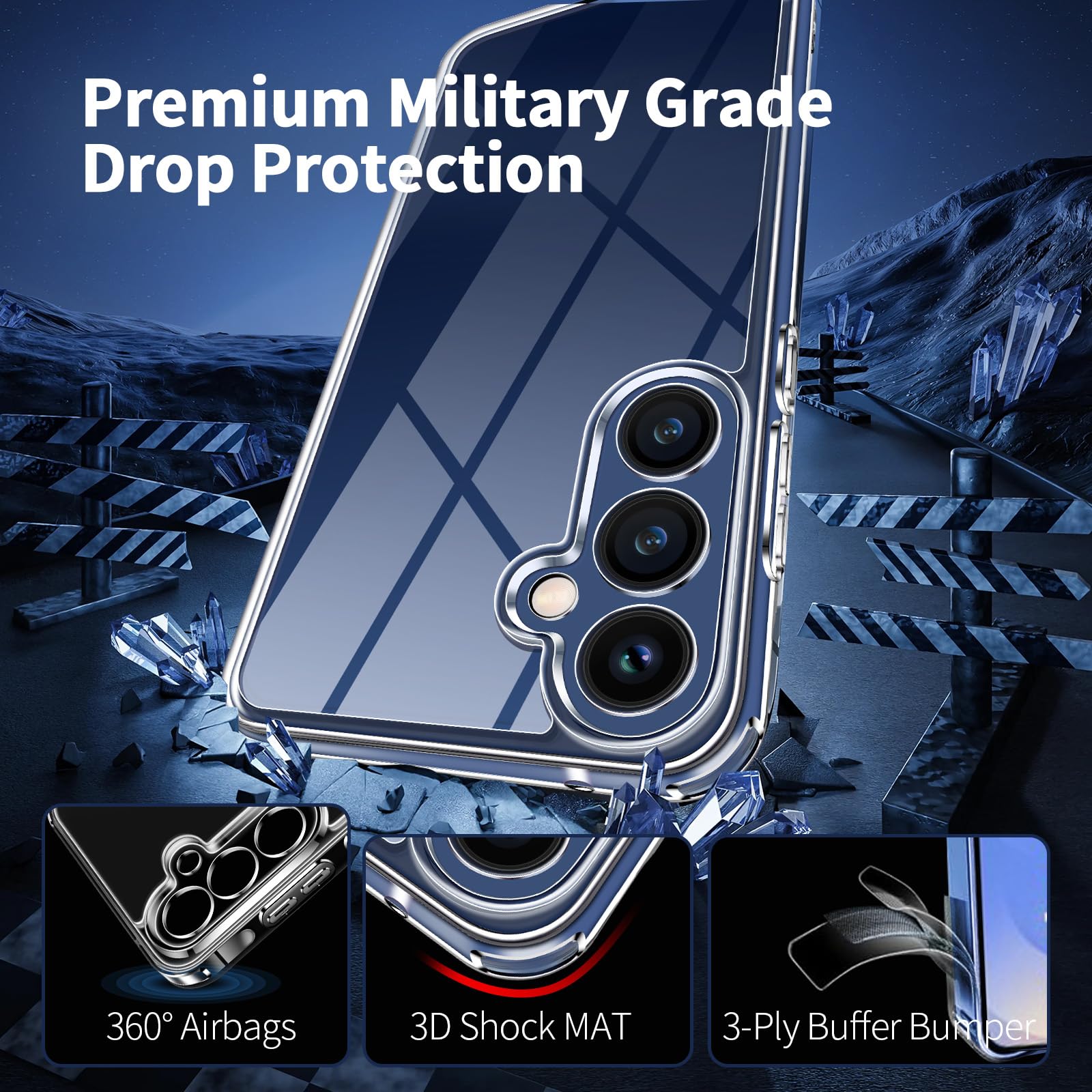 COPIKE Cover Antiurto per Samsung Galaxy S25 e 2 Pellicola Vetro Temperato, Custodia Protezione Fotocamera [Anti Ingiallimento] Sottile Hard PC, Trasparente