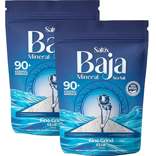 Saltix Baja Mineral Sea Salt  Molido fino 1 libra, más de 160 porciones  100% natural y sin refinar, cosechada a mano del mar de Cortés  Rico en