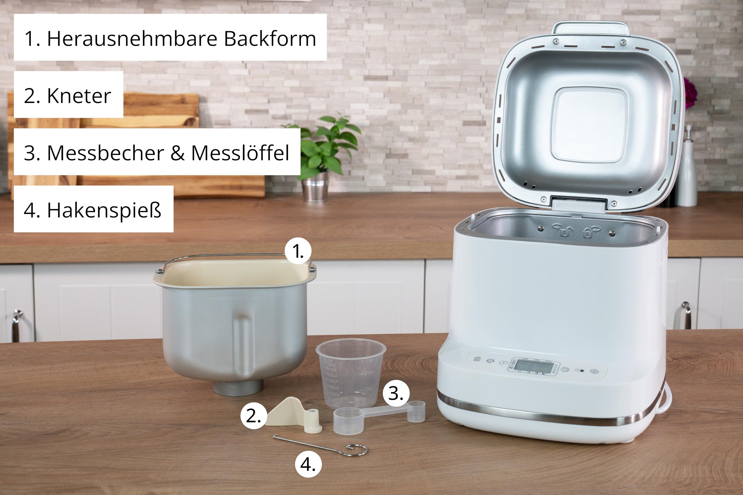 Unold Backmeister Bernd 68120, bis 1000 g Gewicht, 19 Programme, individuelles Programm, Zeitvorwahl, Antihaftbeschichtet, LCD-Display, entnehmbare Backform, 550 Watt, Weiß