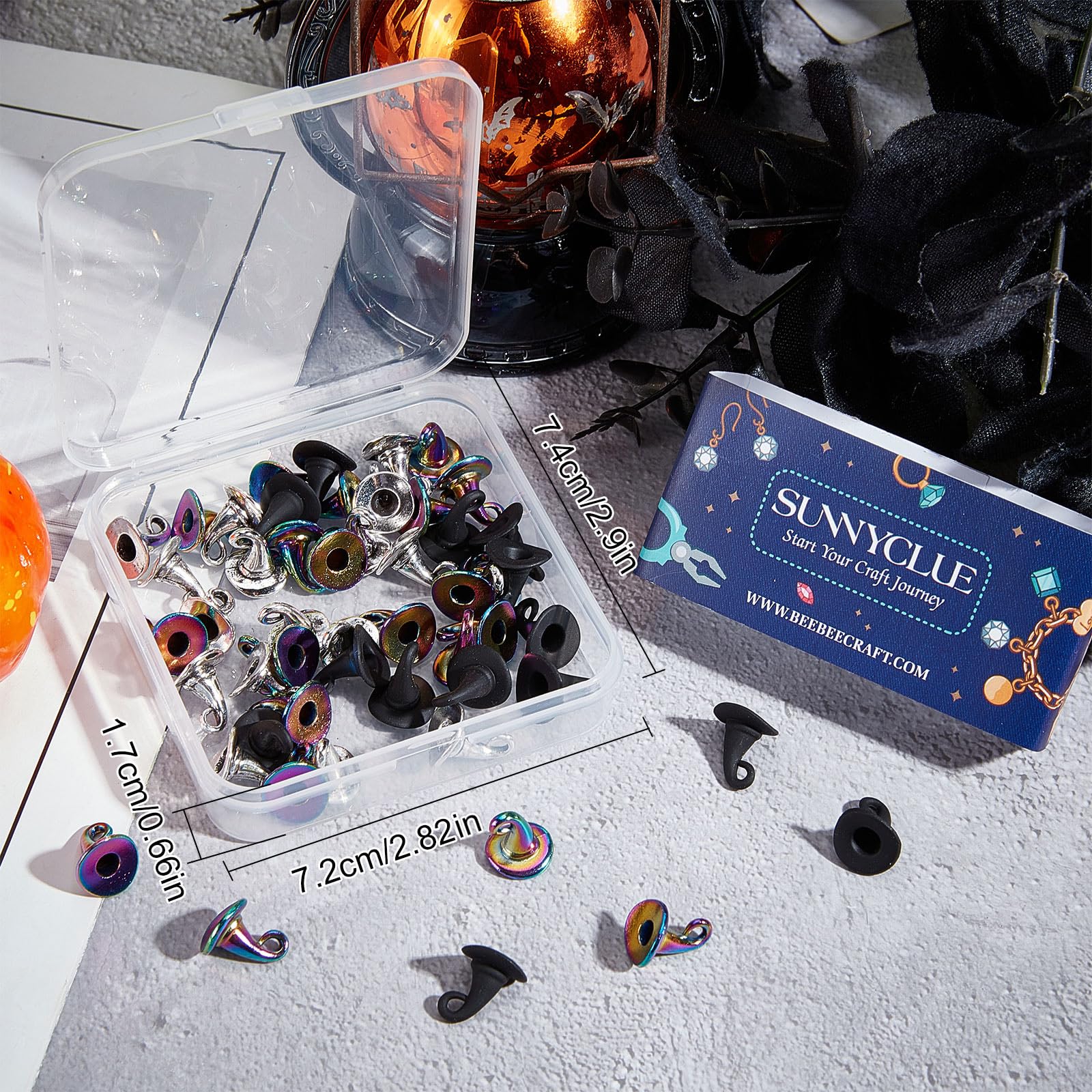 Amazon | SUNNYCLUE 60個3色 ハロウィン チャーム 合金 魔女 帽子 