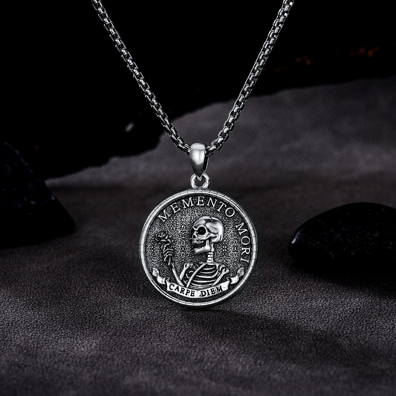 ROMANTICWORK Memento Mori naszyjnik ze srebra wysokiej próby 925, wisiorek Memento Mori, gotycka, trupia czaszka, biżuteria, prezent dla mężczyzn i kobiet