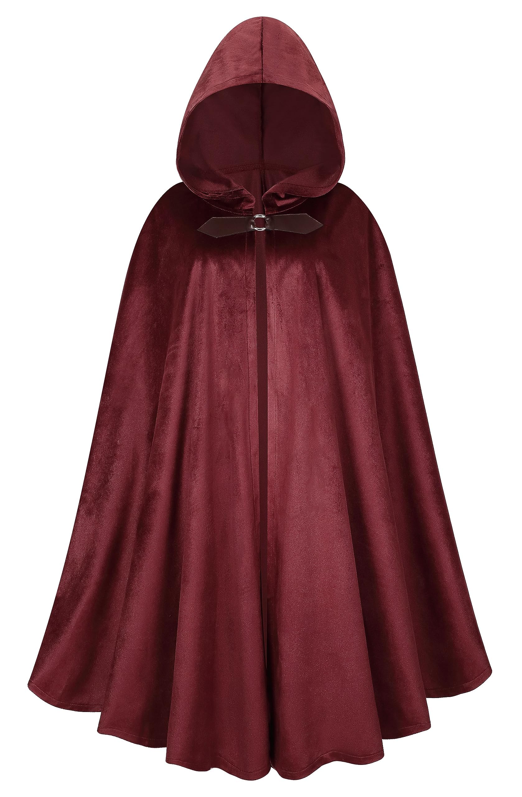 RRCBMD Mens Renaissance Medieval Hooded Cloak Victorian Steampunk Costume Cosplay-Red-100CM
