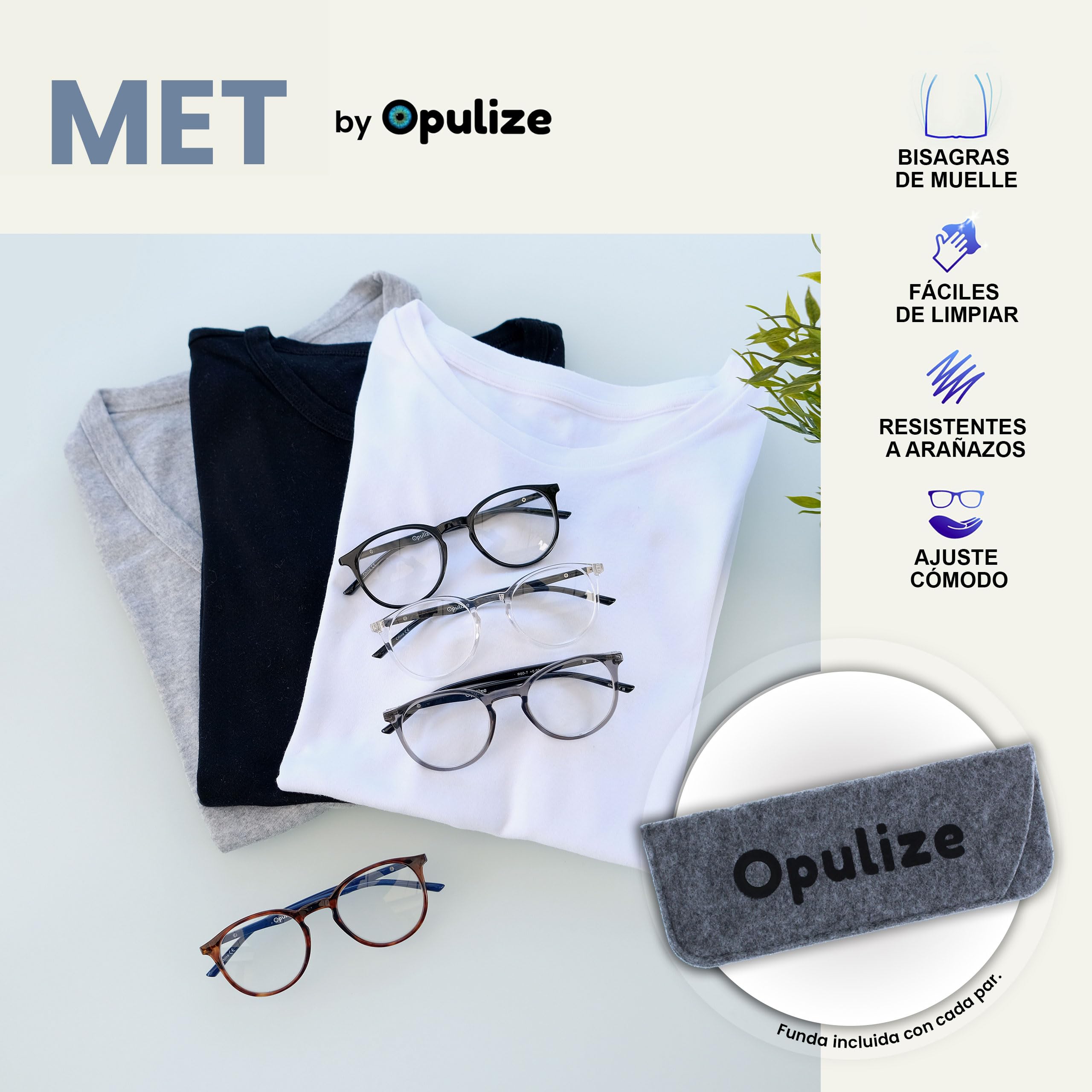 OPULIZE Met Gafas de Lectura 4-Pack Montura Redonda Negra Marrón Gris Resistente a Arañazos Bisagras de Muelle Ordenador Gaming Antirreflejante Hombre Mujer RRRR60-127C +2.00