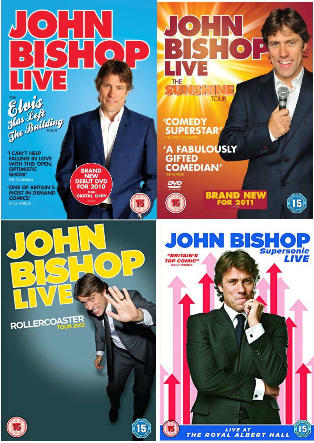 John Bishop Live 1-4 Complete Stand Up Comedy DVD Collection : John Bishop Supersonic Live at the Royal Albert Hall / John Bishop Live - Rollercoaster Tour 2012 / John Bishop Live - Sunshine Tour 2011 / John Bishop Live 2010 + Extras: A Joke Too Far / Outtakes / Fan Twitter Q & A