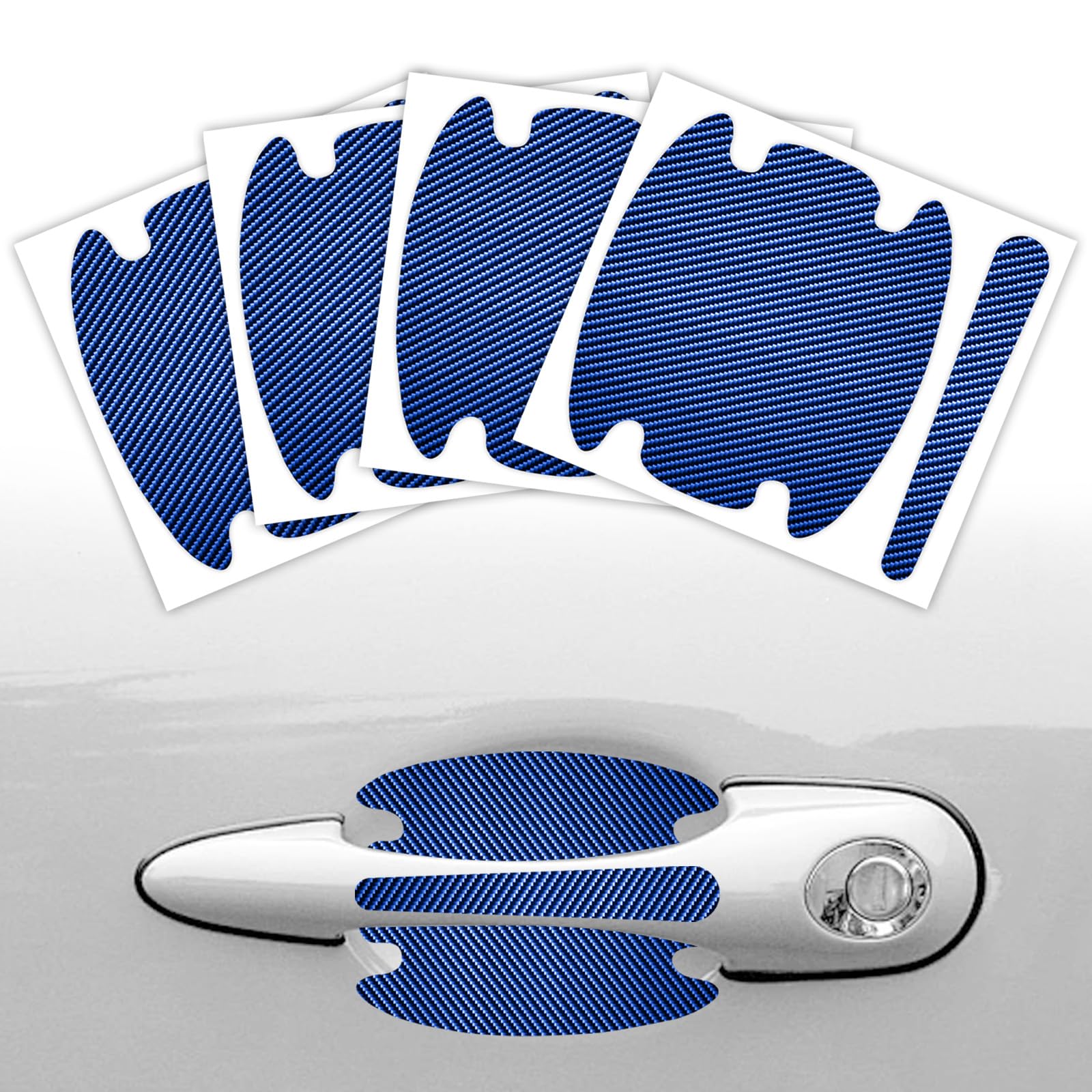 8PCS Car Door Handle Scratch Protectors, Carbon Fiber Car Door Handle Cup Paint Guard Protection Films, Car Door Handle Bowl Protective Sticker Cover for Cars, Trucks, SUVs (Blue)
