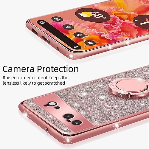 Miniatura 4 de Funda para Google Pixel 6, Pixel 6 para mujer, con purpurina, suave, elegante, transparente, TPU de lujo, linda funda protectora con correa de pie