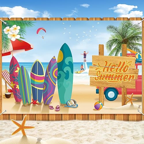 Miniatura 1 de Cartel de fondo para fiesta en la piscina, pancarta de fiesta temática de playa de verano, telón de fondo de playa para fiesta de surf, decoración