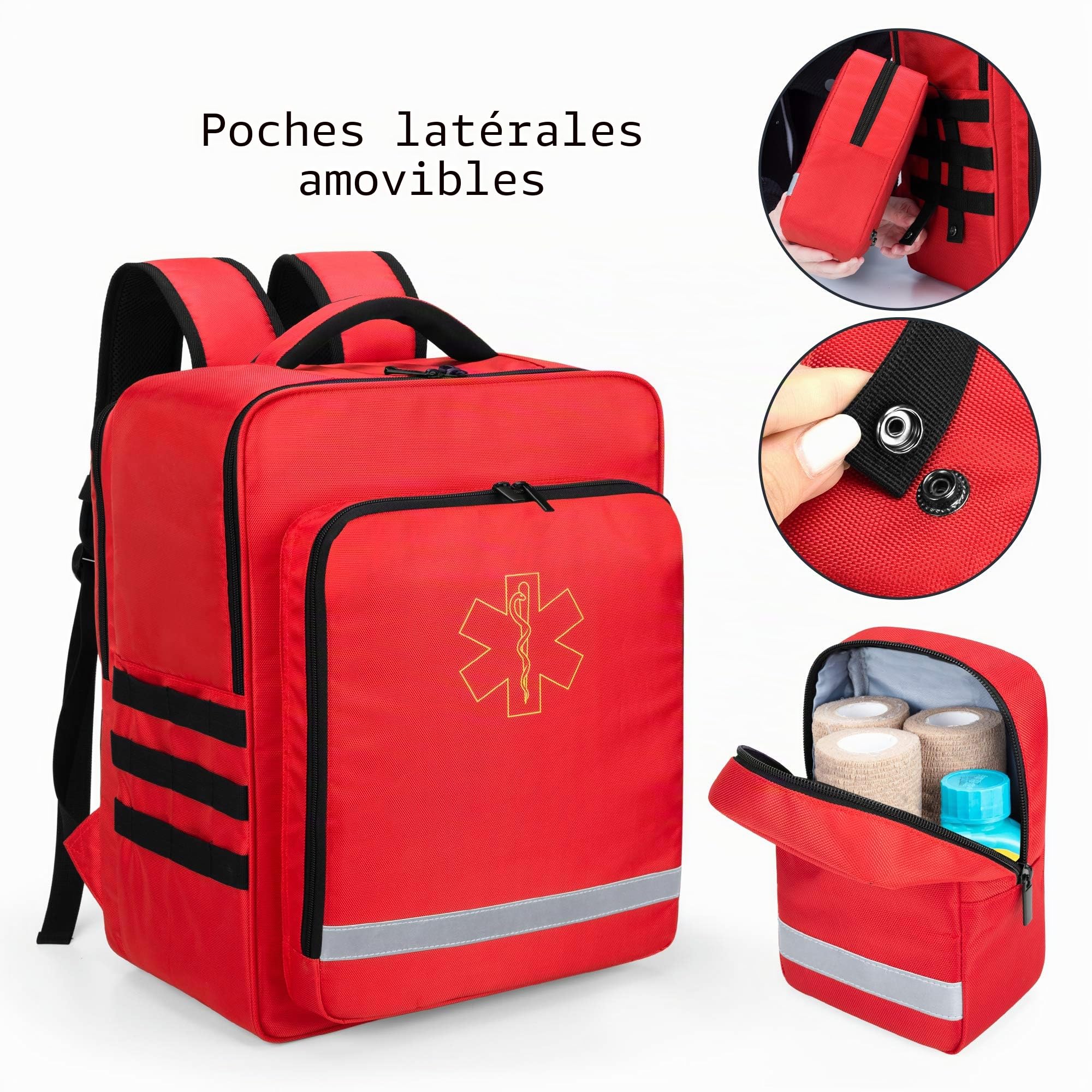 Trunab Sac à Dos Médical Emergency Rouge, Sac Premier Soins pour Secouristes avec Poches Latérales Détachable et Fond Antidérapant, Convient à EMT, Paramédical, Visite Domiciliaire- Version Améliorée
