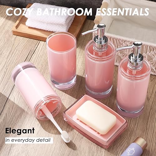 Miniatura 6 de BSSN Juego de accesorios de baño de acrílico morado, 5 accesorios de baño, incluye dispensador de jabón, jabonera, soporte para cepillos de dientes,