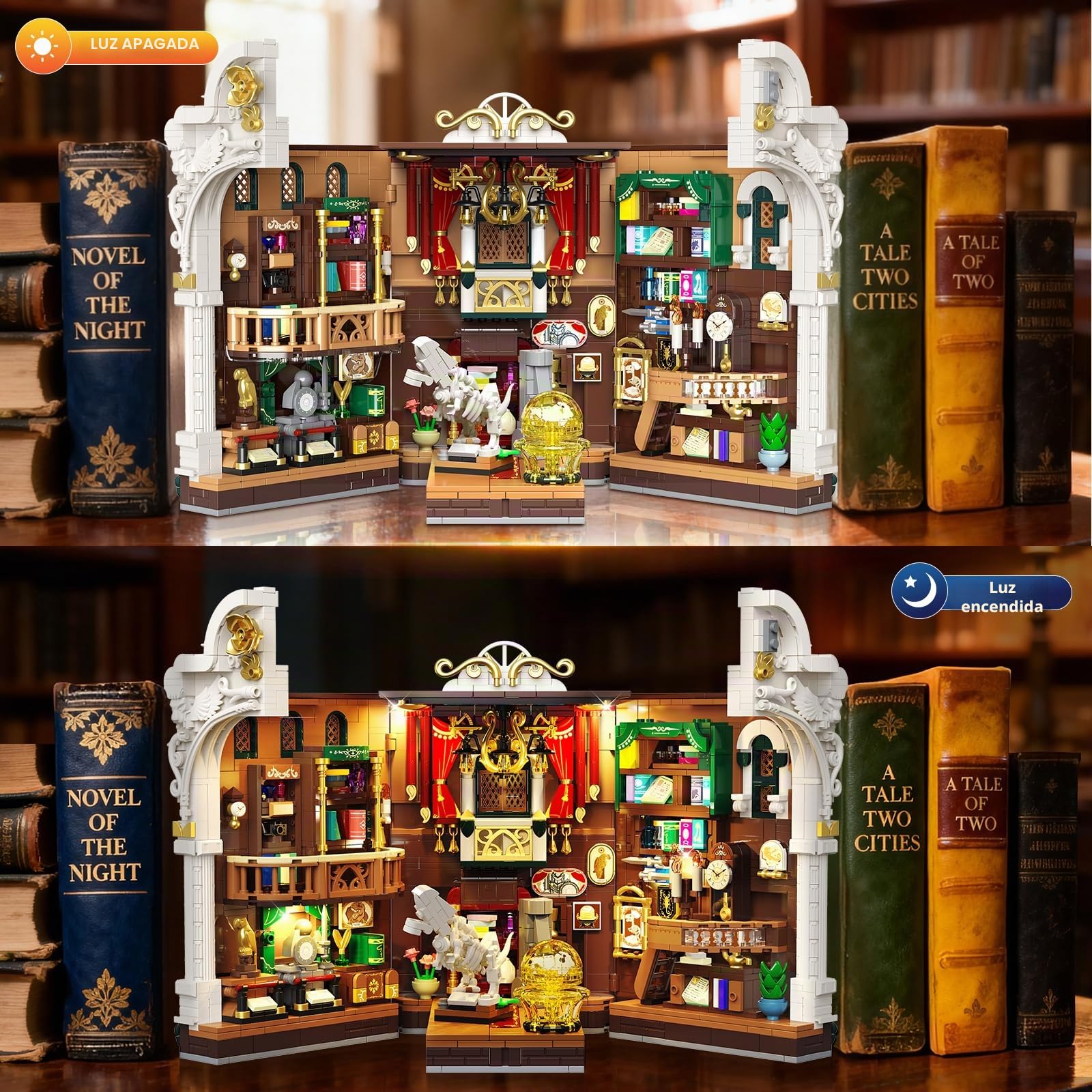 INSOON Book Nook Museo de Dinosaurios con Luz para Adultos y Jóvenes | Book Nook DIY con museo de dinosaurios, casa en miniatura decorativa para estantería, regalo, 1500 piezas