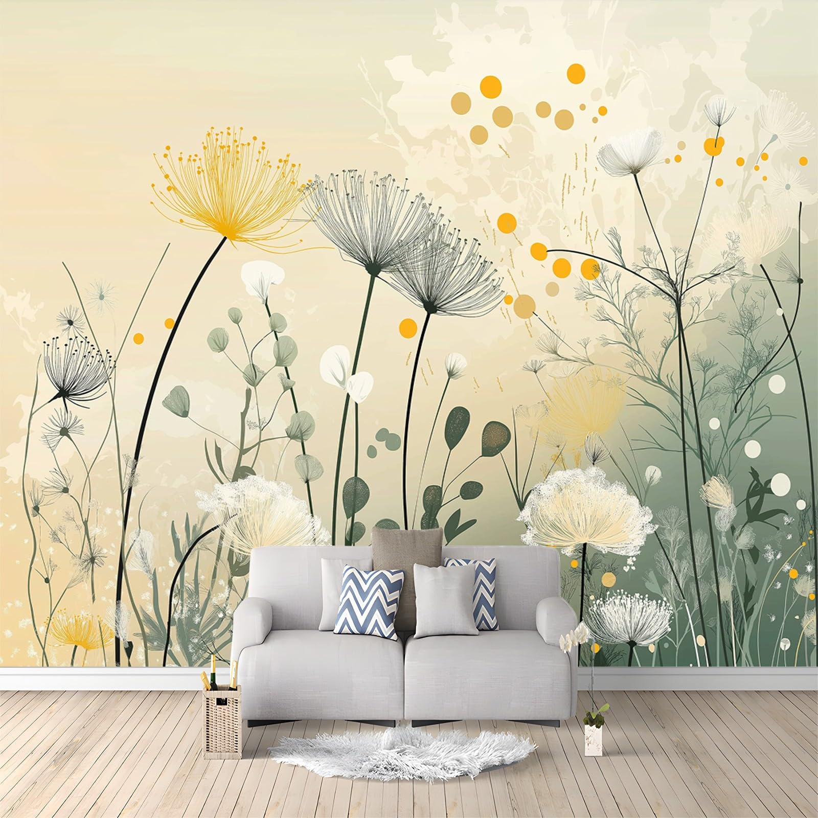 Générique Papier Peint Panoramique Fleurs Sauvages Plantes Fleurs 250x175 cm Papier Peint Intissé Mural, Poster Geant Mural 3D, pour Salon Chambre d'enfants restaurant Décoration Murale