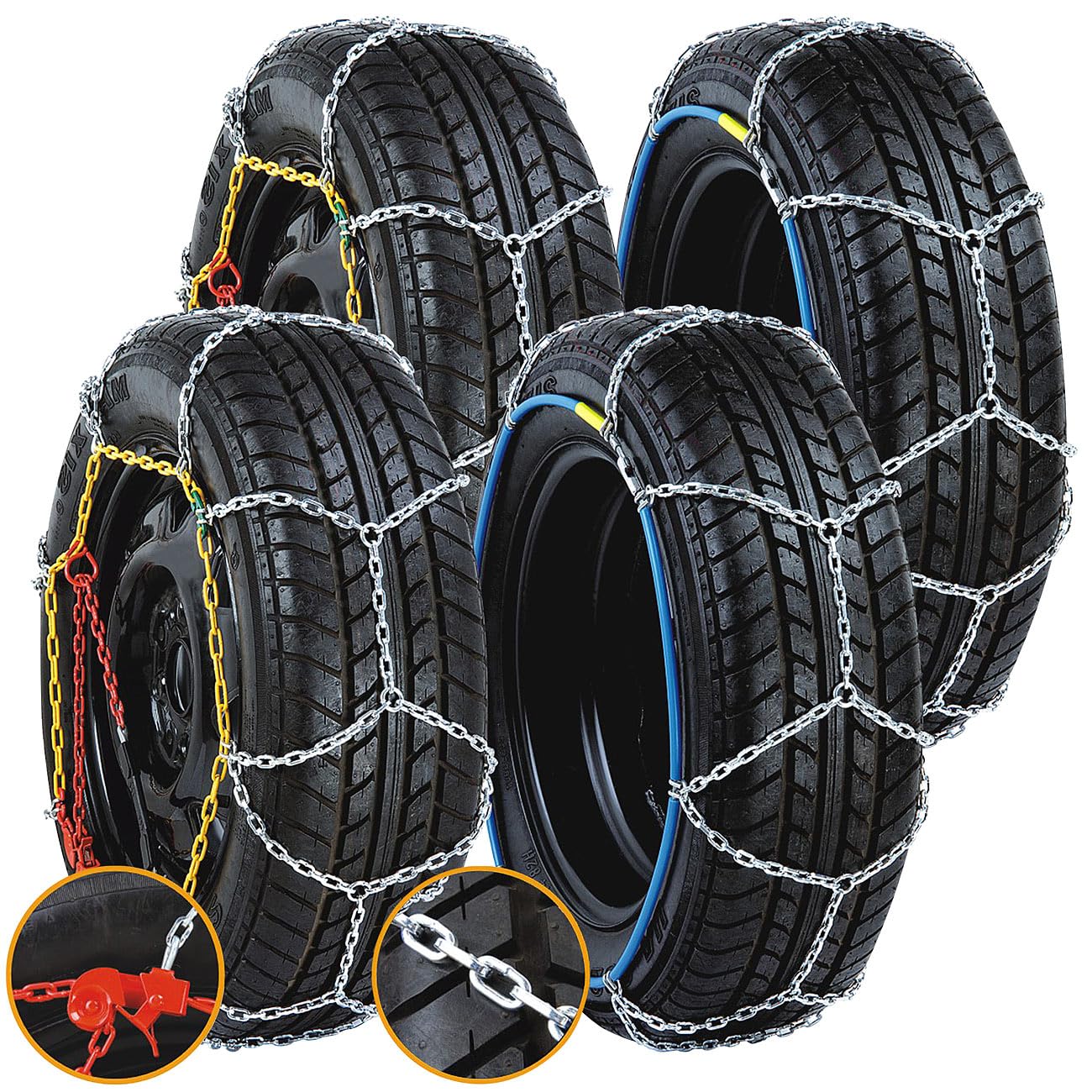 Lescars łańcuchy śniegowe antypoślizgowe: Zestaw 2 sztuk Łańcuchy śniegowe, Rozmiar XL dla opon 245/45 R18 i nie tylko, ogniwa łańcucha o szerokości 9 mm (akcesoria, akcesoria samochodowe)