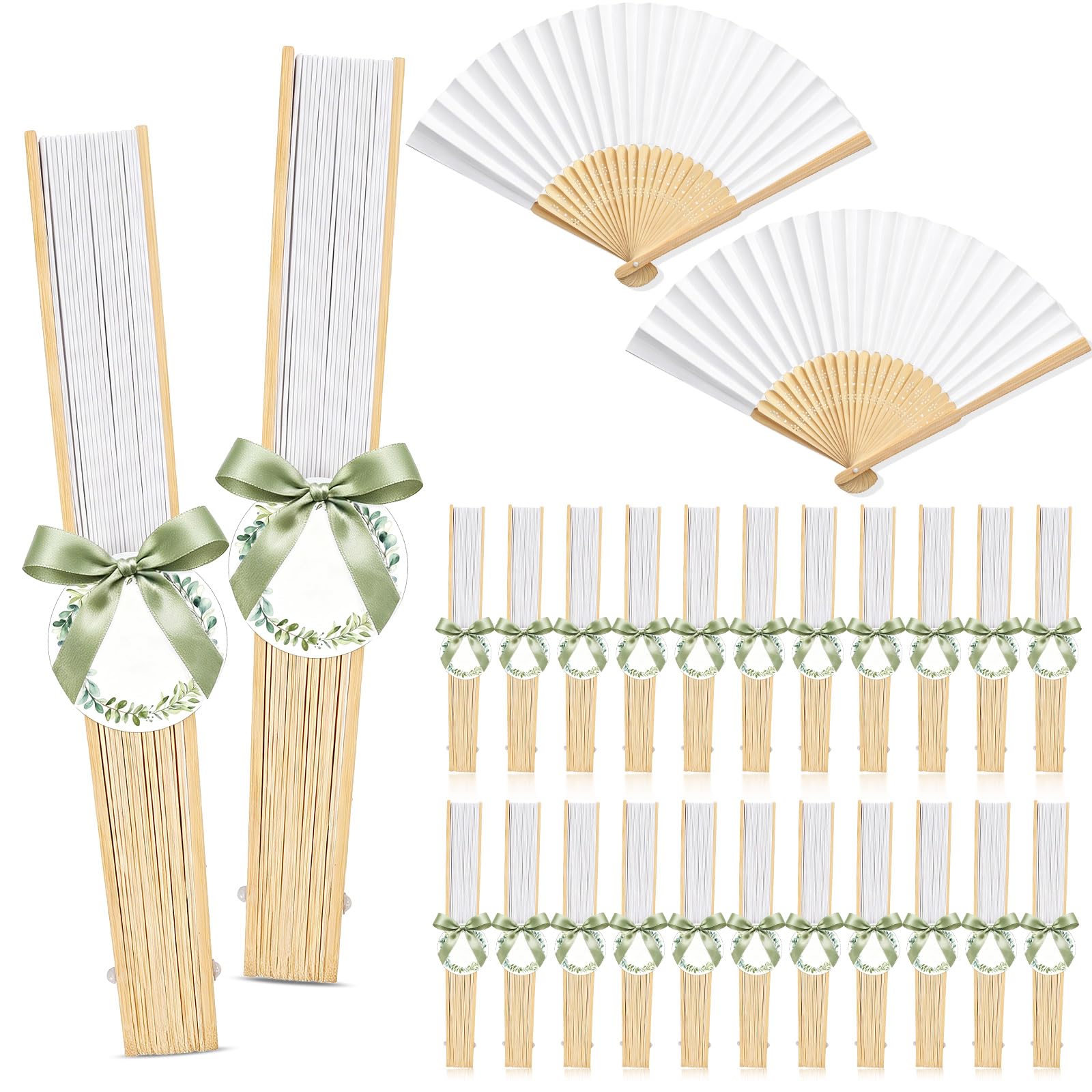 BBTO 30 Pcs Wedding Fans Handheld Fan Folding Folding Hand Fans with Ribbons Paper Fan Bulk for Bride Shower Summer Party Favor Wedding Decorations DIY Home Wall Decoration