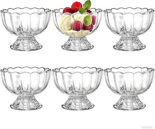 Lawei Paquete de 6 cuencos de vidrio para postre – Tazas de vidrio para helado de 4 onzas, mini cuencos de postre con patas para postre, helado,