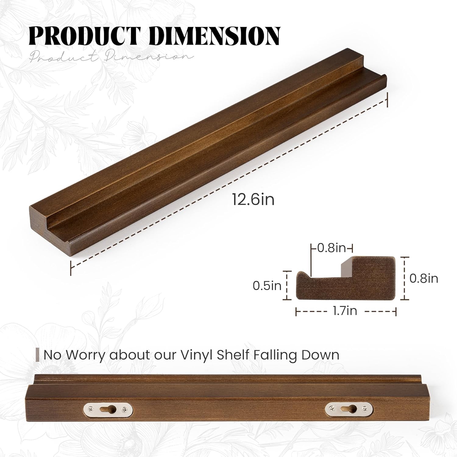 RICHFOCUS Vinyl Wall Mount, 6 Pack Solid Wood Record Shelf, Album Record Holder Display, 12 inch Floating Shelves for Wall, Magazine Shelf, Kids Bookshelf for Bedroom, Living Room, Walnut Walnut 6 Pack