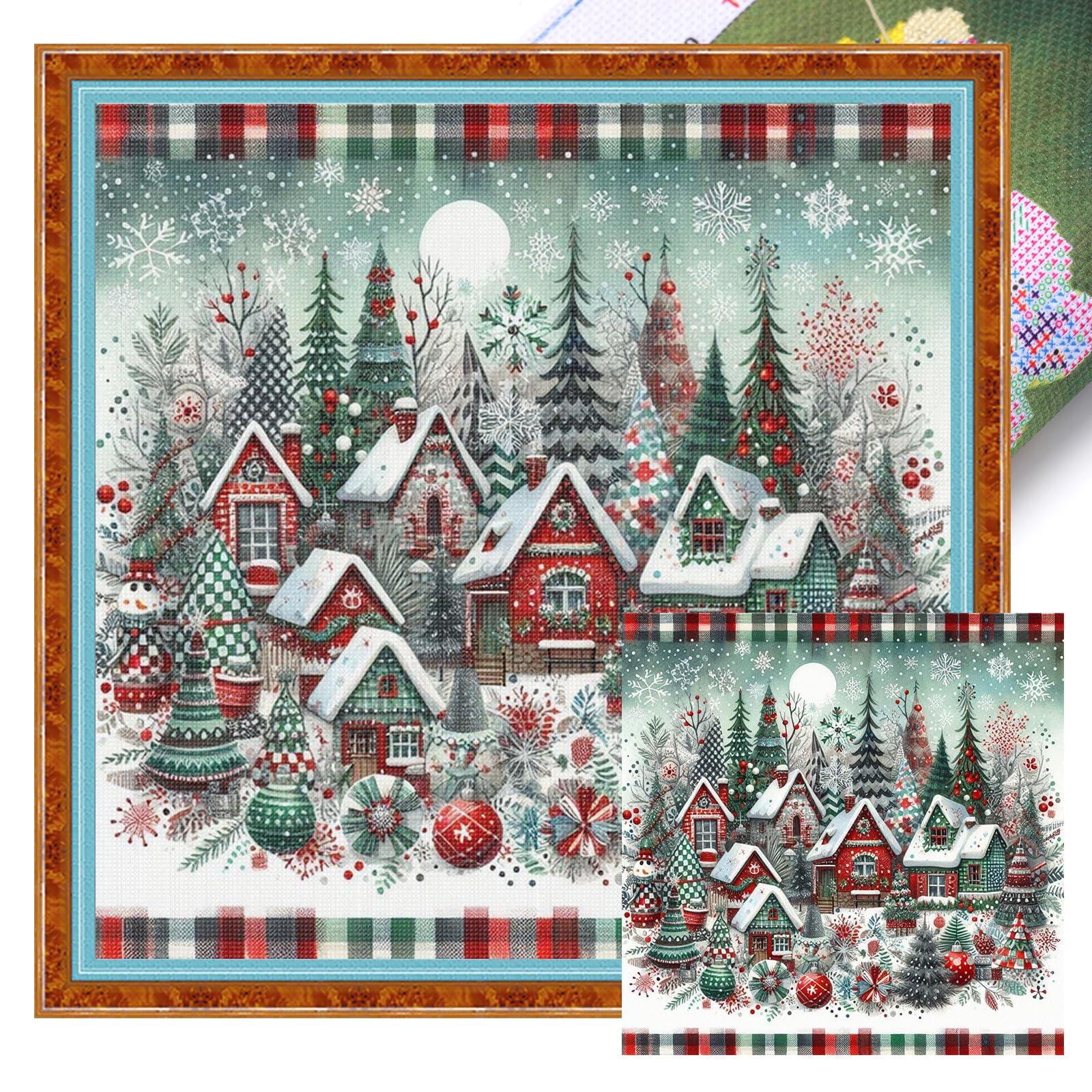 Poetrydraw 11Ctacc-11711__C__45x45 Christmas Town Full 11Ct Diy Stamped Cross Stitch Kits 45X45cm For Home Decor (11Ctacc-11711 C 45X45)