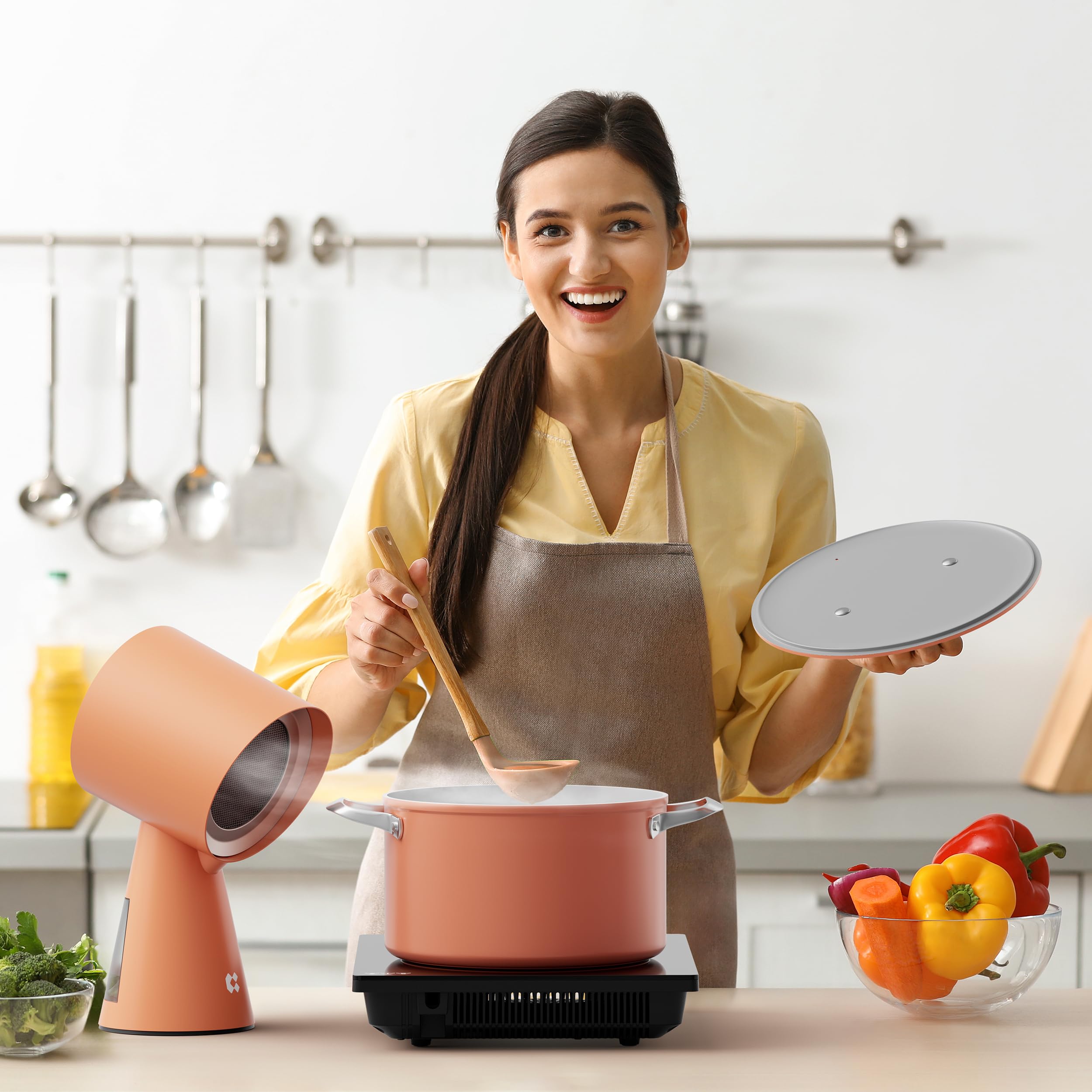 CIARRA CBPHO01 Campana Extractora de Escritorio 11.5kW/h 2 Velocidades, Mini Campana Sobremesa Portable, Extractor cocina mútiples filtración-Naranja