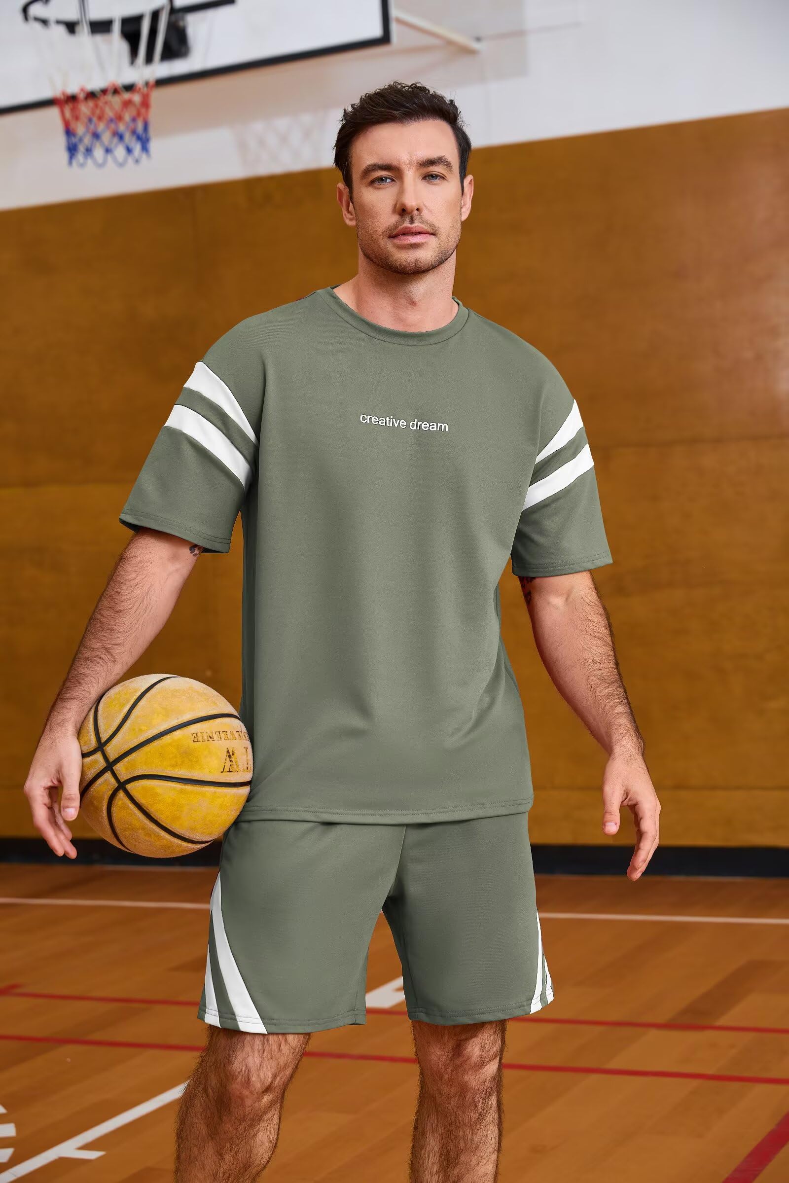 Remxi Herren Trainingsanzug Set Sommer Shorts 2 teiliges Set für Männer Gestreiftes T-Shirt Kurze Hose Jogginganzug Sportanzug Tracksuit