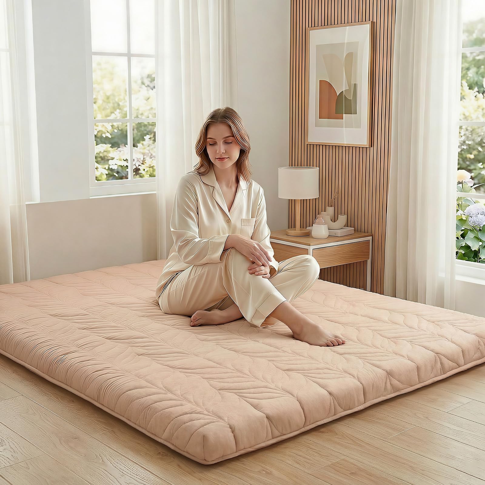ZonLi Japanese Floor Mattress Futon Mattress Twin Size, 4" Thicken Roll Up Tatami Mat w/ 100% Cotton Washable Cover, Portable & Foldable Floor Bed Mattress for Sleeping, Dormitory, Adult Kids, Coffee-image-44