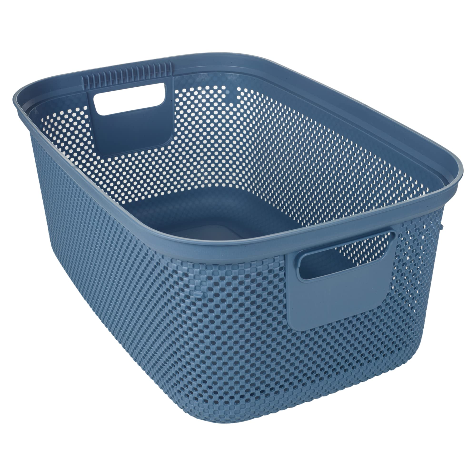 URBNLIVING 30L Plastic Laundry Basket Laundry Clothes Washing Hamper Bin Storage Container Organiser with Handles (Dark Blue)