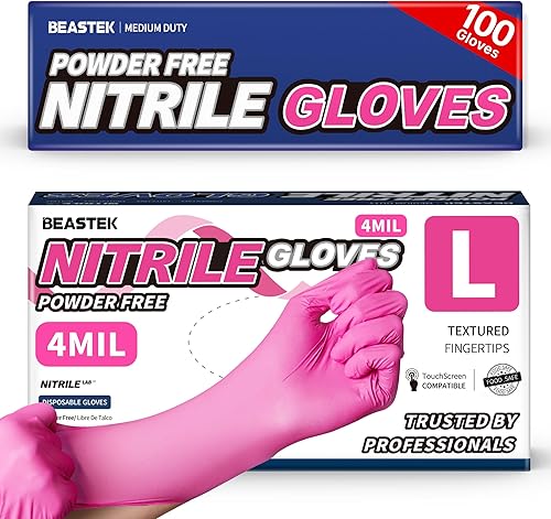 Beastek Nitrile Exam Gloves, 4Mil Disposable Powder-Free Latex-Free Glove for Medical Cooking Clean Esthetician, 100 Pcs
