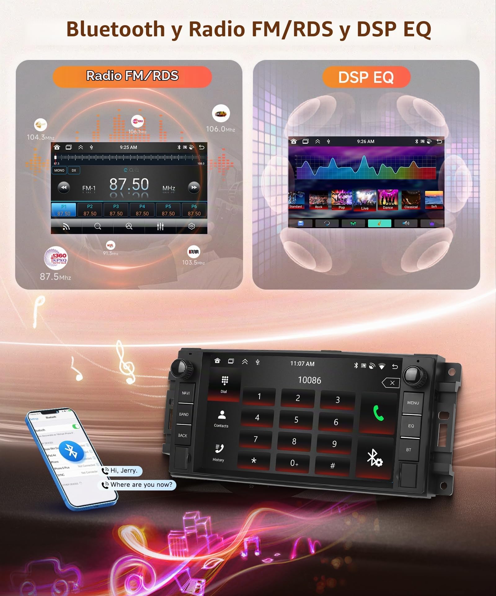 6G+128G 8 Core Wireless Carplay Android Autoradio per Jeep Wrangler Compass Grand Cherokee/Chrysler 300C/Dodge Ram/Chevrolet 7 Pollici Autoradio Android Auto GPS Navi WiFi Bluetooth FM/RDS/DSP/USB/SWC