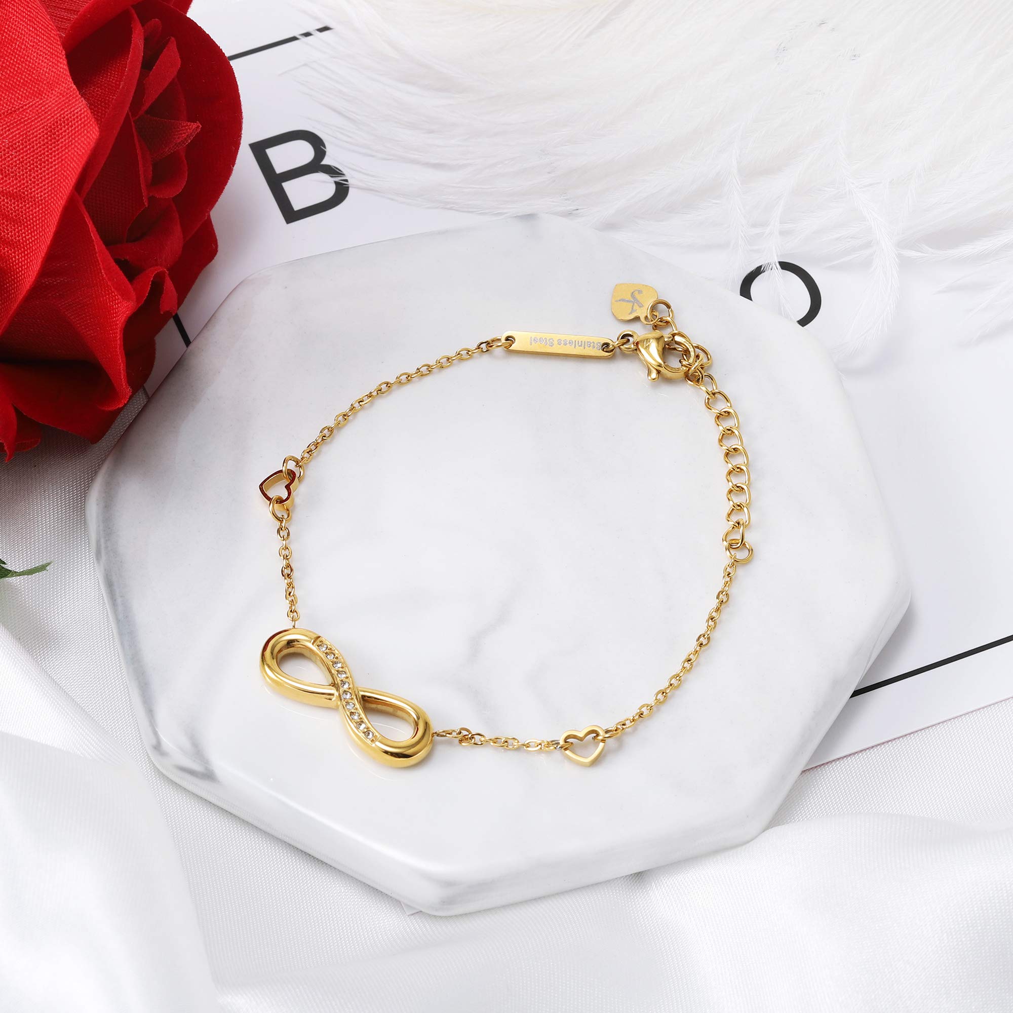 Kim Johanson Edelstahl Damen Fußkettchen *Infinity* in Silber, Gold & Roségold | Fußkette mit einem Unendlichkeit Zeichen | Boho Schmuck | Verstellbar inkl. Schmuckbeutel