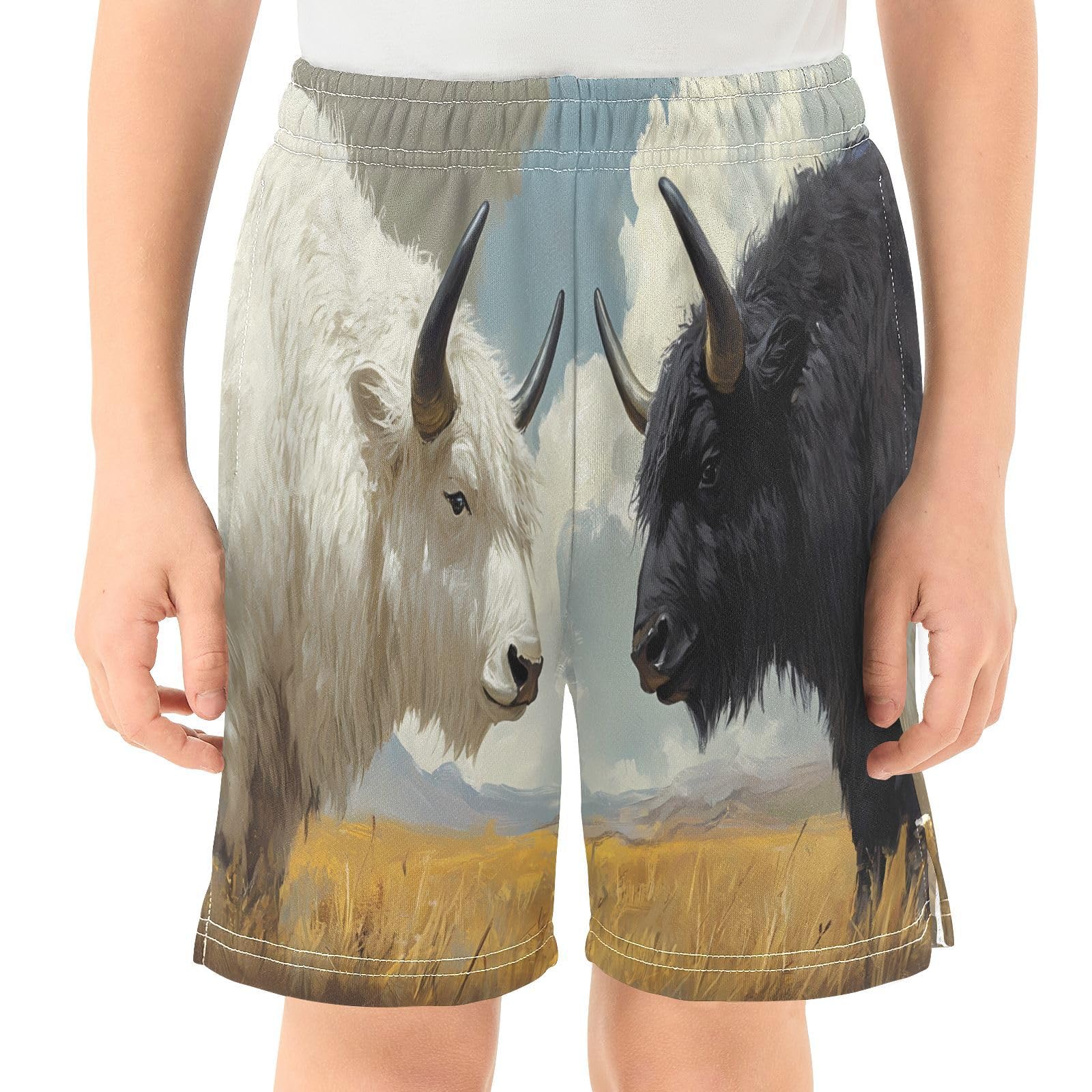 Black Yak White Yak Animal Boys Athletic Shorts Kids with Pockets Shorts for boy Girls 12-13 Y