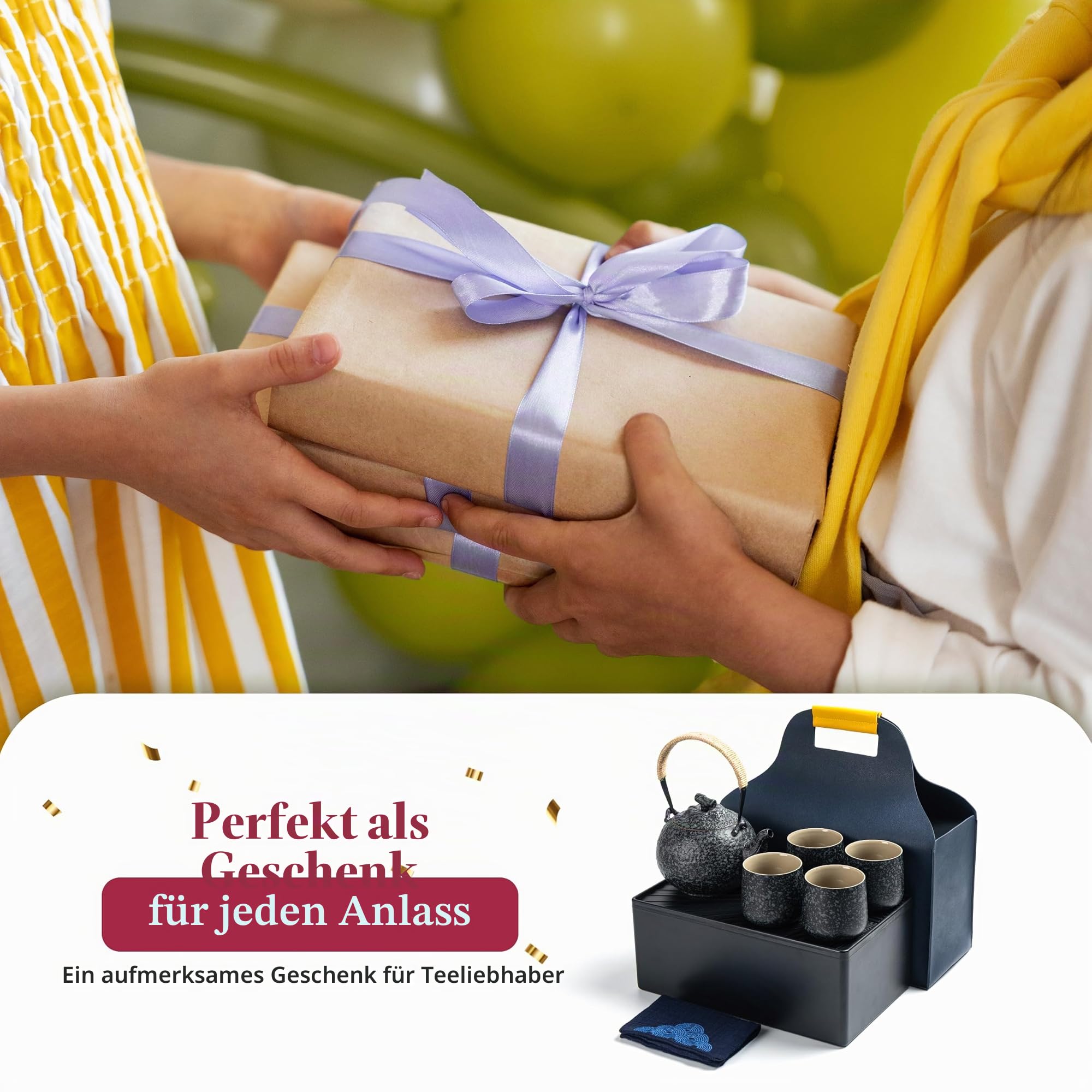 TEANAGOO Teekanne Portable Japanese Tea Set, Charcoal Grey Travel Porcelain Tea Set, 1 Teekanne (700ml/25oz) + 4 Teetassen (205ml/7.2oz), U2, Tea Tray Storage Case, Tee Set Teekanne und Tasse
