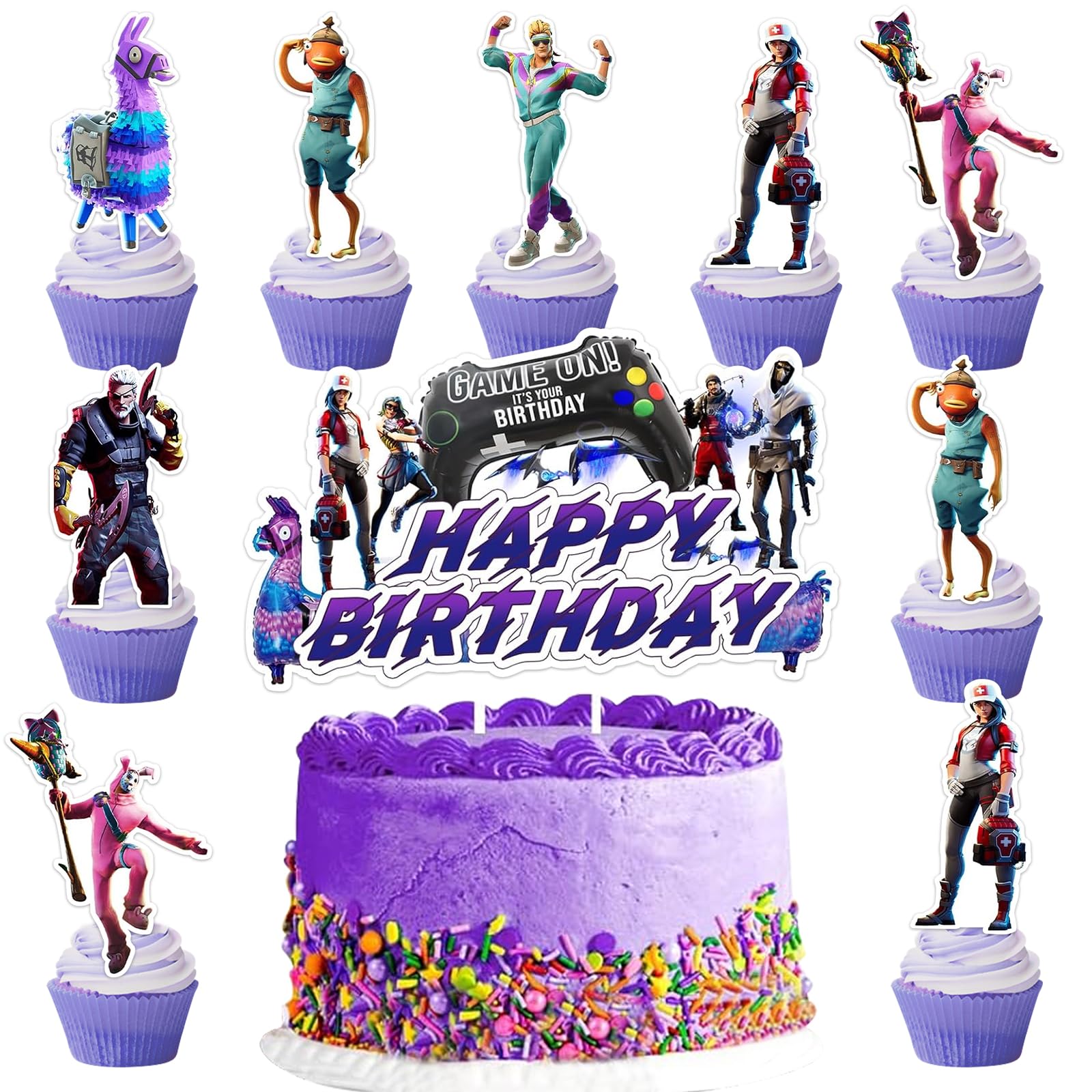 Decoration Anniversaire Fortnite Ctxtqtdt 25 Pièces Decoration Gateau Anniversaire Fortnit Garcon Personnage Fortnite